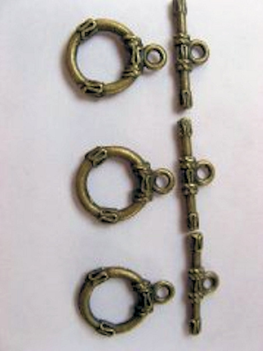 Toggle Clasps, Metal, Antique Bronze, Ring Approx. 18mm x 14mm, Bar 21 x 6mm, pack of 10x,