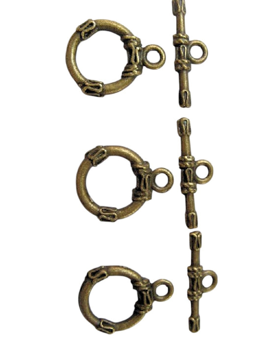Toggle Clasps, Metal, Antique Bronze, Ring Approx. 18mm x 14mm, Bar 21 x 6mm, pack of 10x,