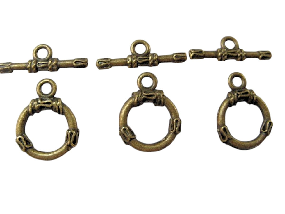 Toggle Clasps, Metal, Antique Bronze, Ring Approx. 18mm x 14mm, Bar 21 x 6mm, pack of 10x,