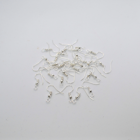 Earring Hooks Silver Plated Jewellery findings bead & coil 18 x 15mm, 50x pack French shepherd ear wire hooks