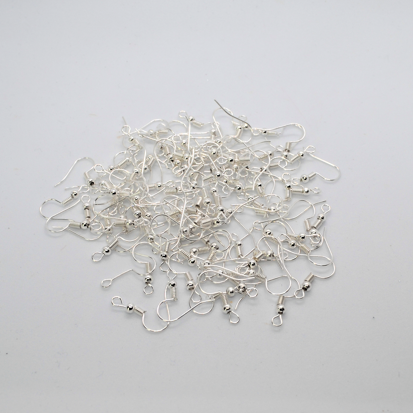 Earring Hooks Silver Plated Jewellery findings bead & coil 18 x 15mm, 50x pack French shepherd ear wire hooks