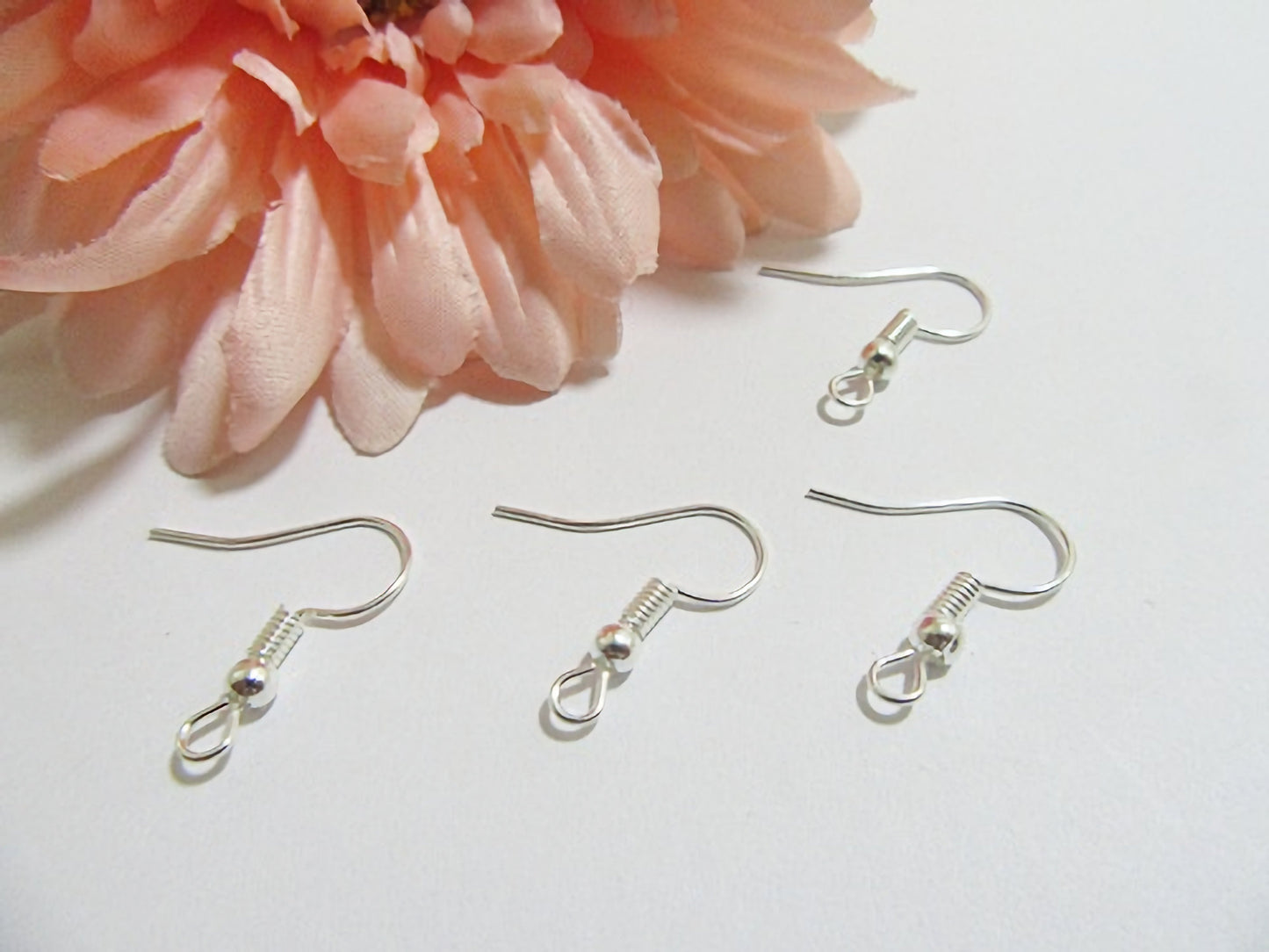 Earring Hooks Silver Plated Jewellery findings bead & coil 18 x 15mm, 50x pack French shepherd ear wire hooks