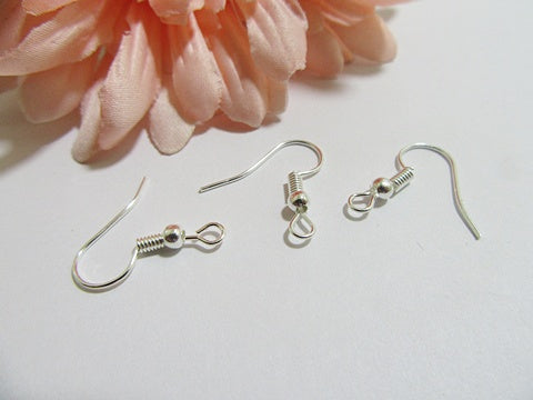 Earring Hooks Silver Plated Jewellery findings bead & coil 18 x 15mm, 50x pack French shepherd ear wire hooks