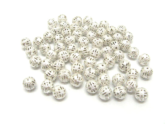 Filigree Spacer Beads, Silver Plated, Round, 8mm 0.5mm hole, Pack of 30x, Jewellery making beads