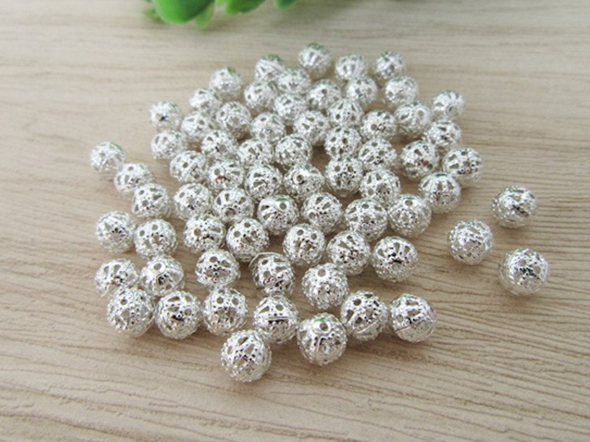 Round Filigree Spacer Beads, Silver Plated, 6mm 0.5mm hole, Jewellery Making, craft beads
