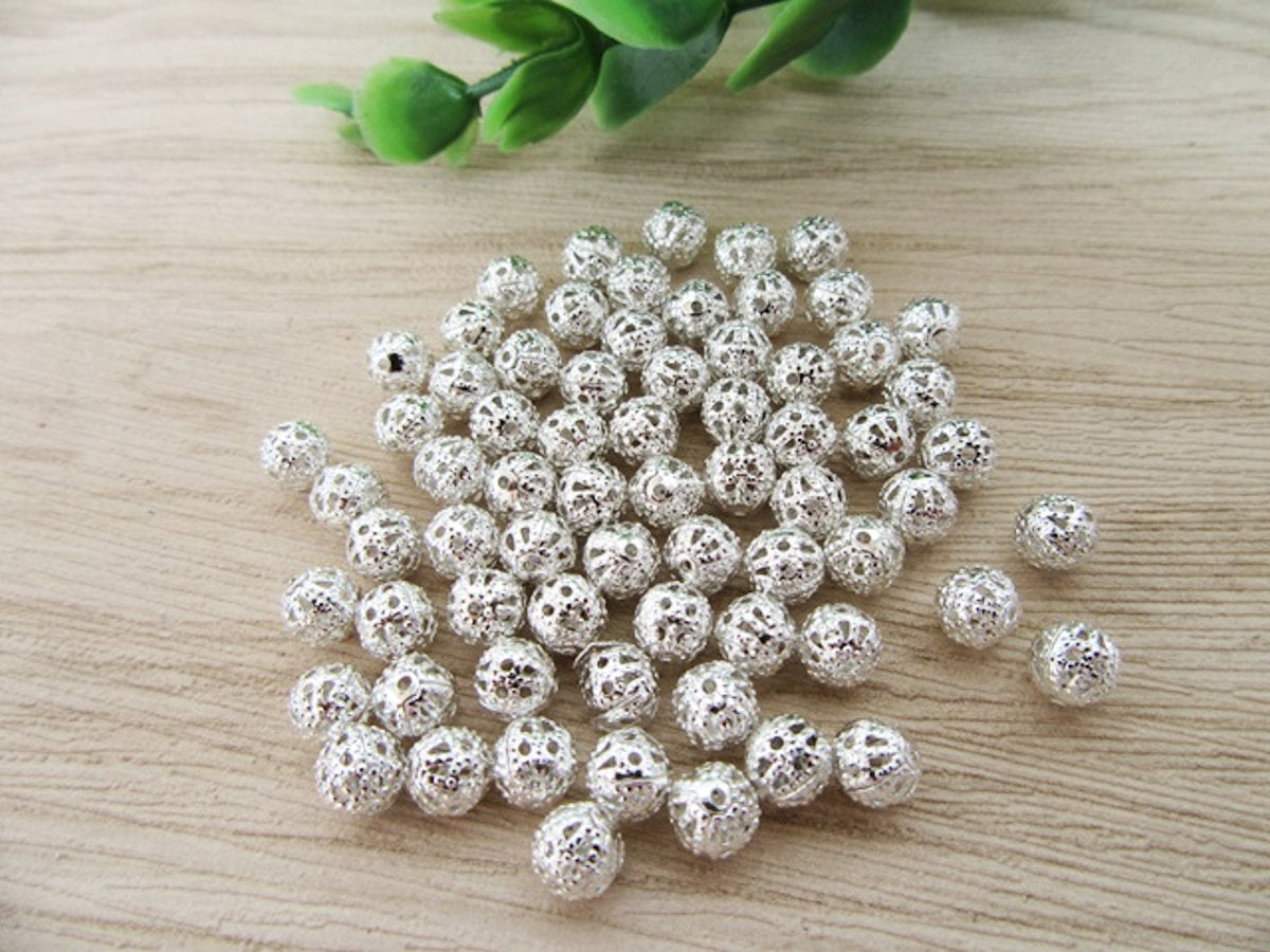 Round Filigree Spacer Beads, Silver Plated, 6mm 0.5mm hole, Jewellery Making, craft beads
