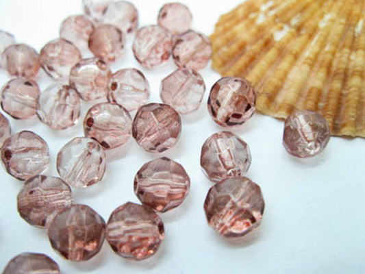 Round Beads Clear Glass, Dusty Pink, Faceted, 8mm, Pack of 50x Jewellery Making