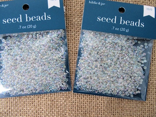 Glass Seed Beads Clear Iridescent 10/0 2-3mm with 1mm hole 20g Jewellery Craft