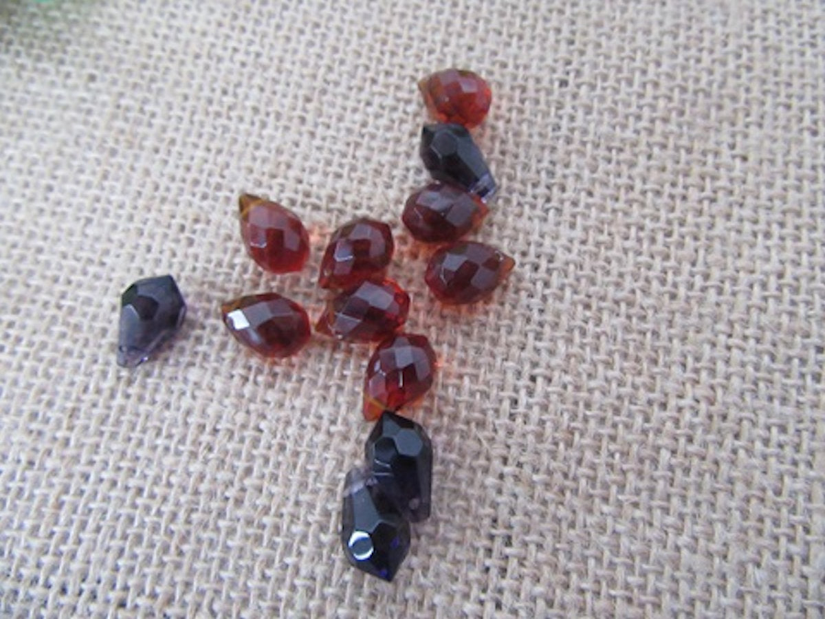 Teardrop Shape, Red Glass Beads, Faceted, Pendants 14mm x 9mm - RED PACK OF 10X, Jewellery Making