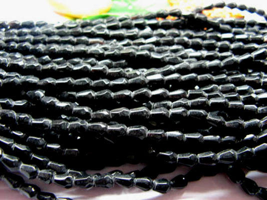 Black Glass Beads Faceted Tear Drop 4x7mm Strand approx 50X 1mm hole Jewellery