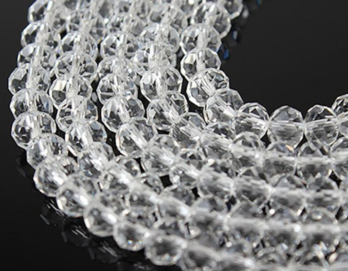 Crystal Crystal Beads, Rondelle Clear Faceted, 6mm, Strand approx 98X, with 1.0mm hole, Jewellery Making