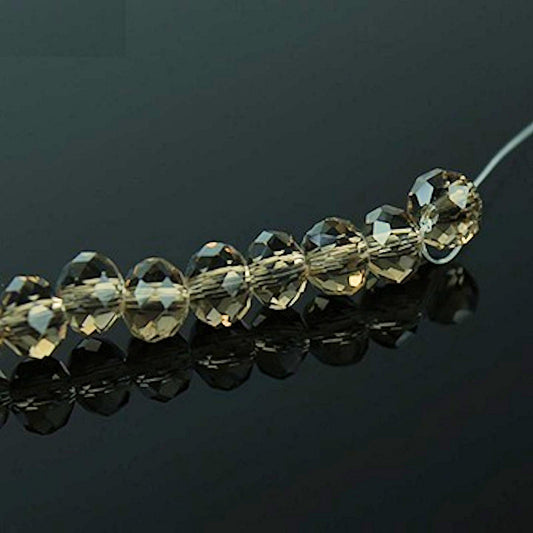 Crystal Rondelle Clear Beads, Golden Grey Faceted, Strand approx 72X, 8mm 1.5mm hole, Jewellery