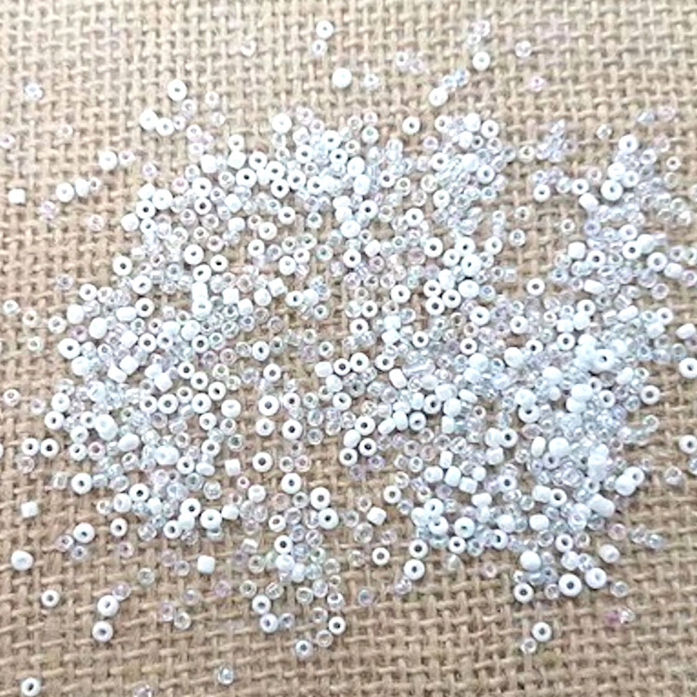 White and Iridescent Glass Seed Beads mix, Round , 2-3mm with .7mm hole, 25g Jewellery Making, Beading