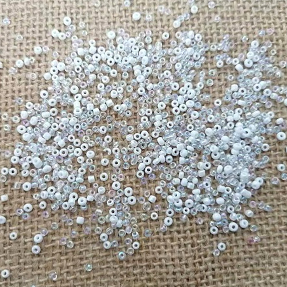 White and Iridescent Glass Seed Beads mix, Round , 2-3mm with .7mm hole, 25g Jewellery Making, Beading