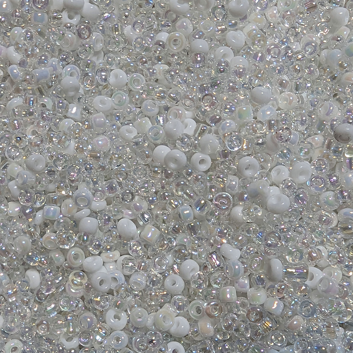 White and Iridescent Glass Seed Beads mix, Round , 2-3mm with .7mm hole, 25g Jewellery Making, Beading