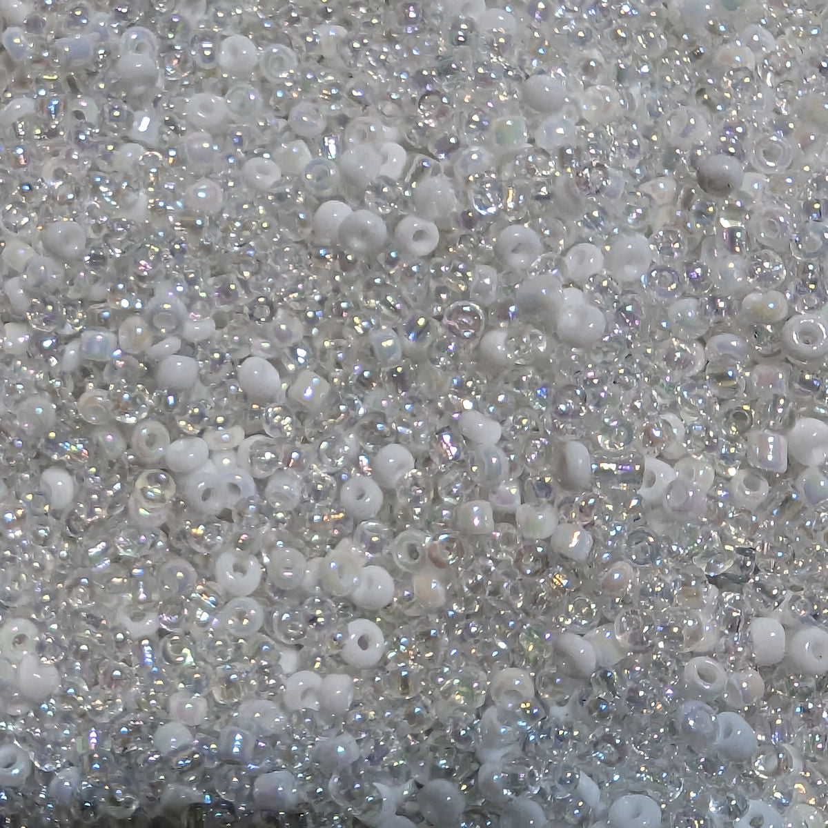 White and Iridescent Glass Seed Beads mix, Round , 2-3mm with .7mm hole, 25g Jewellery Making, Beading