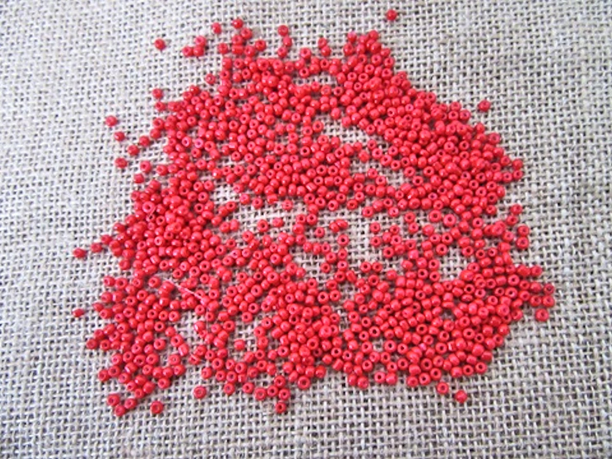 Glass Seed Beads, Fire Red, Round, Opaque, 3mm with 1mm hole, 40g pack, Jewellery Craft beading