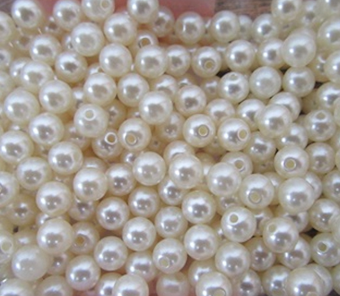 HALF HOLE 6mm Pearl Beads Warm Ivory Round Simulate Plastic 20gm 200x craft beads