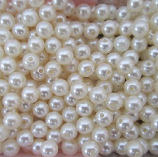 HALF HOLE 6mm Pearl Beads Warm Ivory Round Simulate Plastic 20gm 200x craft beads