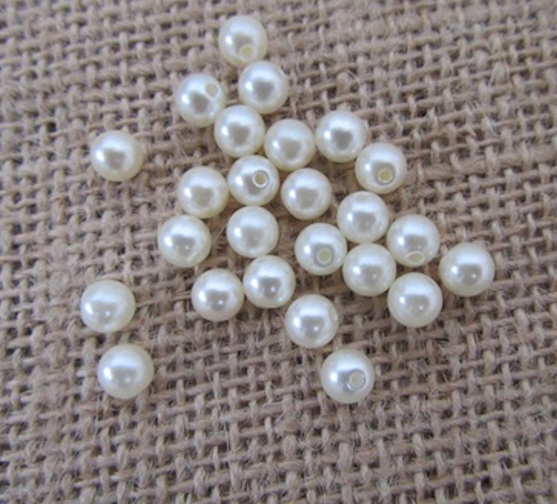 HALF HOLE 6mm Pearl Beads Warm Ivory Round Simulate Plastic 20gm 200x craft beads
