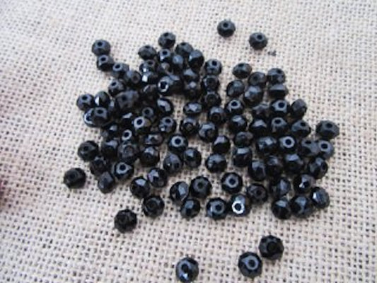 Black Rondelle Barrel Beads, Black Acrylic Faceted 6x8mm 2mm hole 100x 21gm Jewellery Making