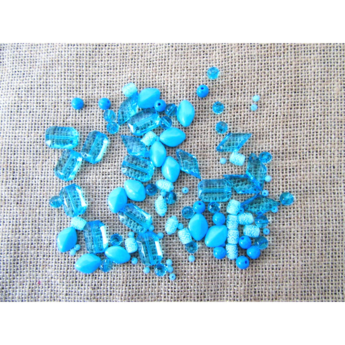 Aquamarine Blue Bead Mix Acrylic, mixed pack of 48x, size range 6-20mm, Jewellery Craft