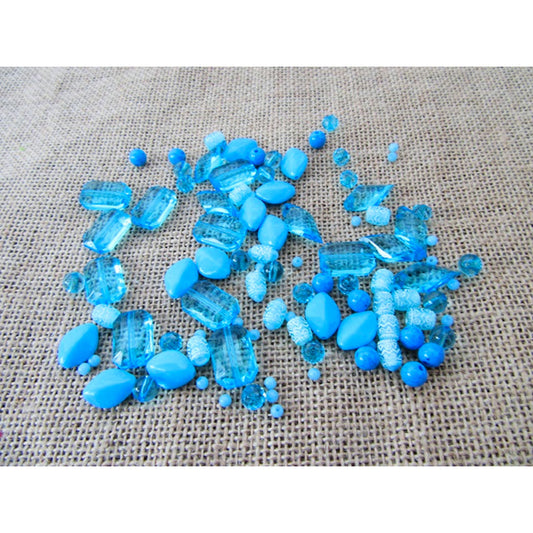 Aquamarine Blue Bead Mix Acrylic, mixed pack of 48x, size range 6-20mm, Jewellery Craft