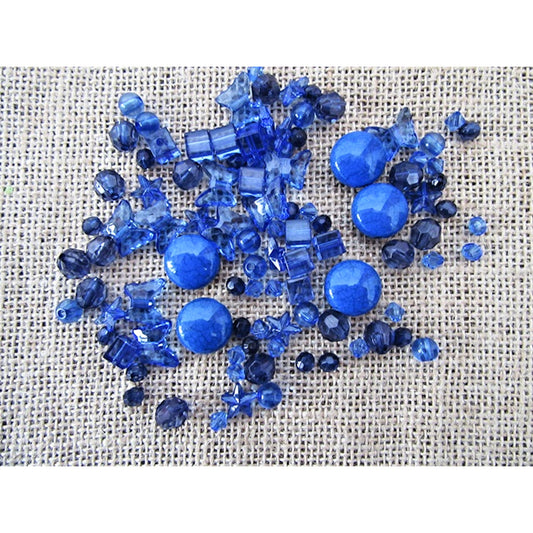 Beads Royal Blue Acrylic, mixed pack of 48x, size range 6-20mm, Jewellery Craft