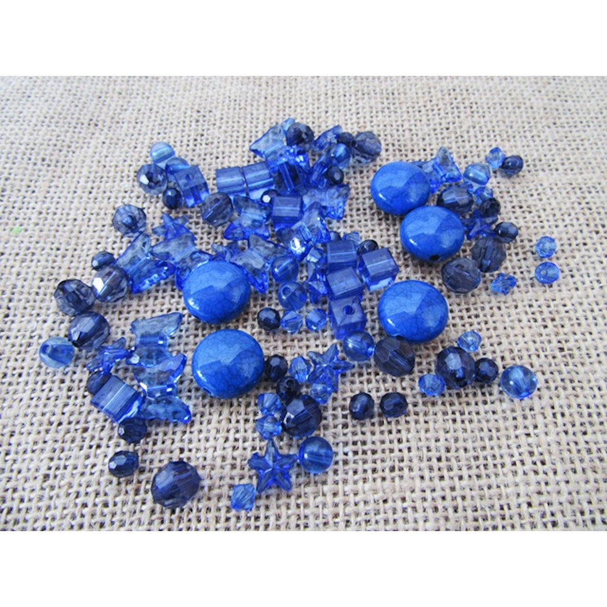 Beads Royal Blue Acrylic, mixed pack of 48x, size range 6-20mm, Jewellery Craft