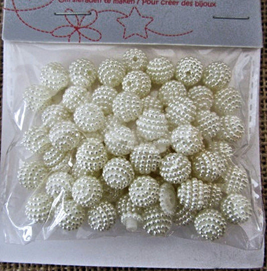 White Simulate Pearl Cluster, Round Beads, 10mm 2mm hole, Pack of 50x, Plastic