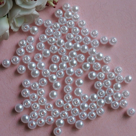 Pearl Round Simulate Beads 6mm White, 1.8mm hole, plastic, Pack of 200x Jewellery Craft