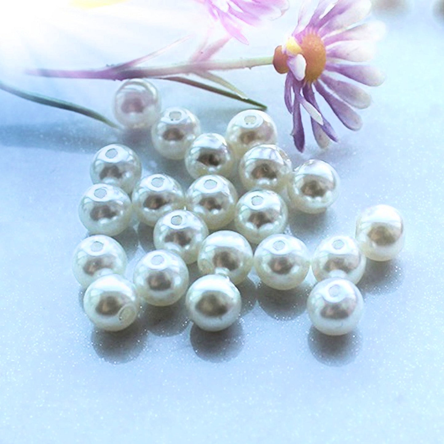 Pearls Beads, White, 10mm Round pack of 50 beads plastic Simulate pearl