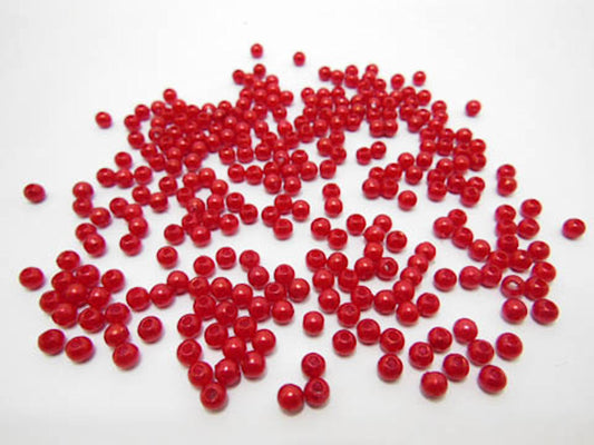 RED Round Simulate Pearl Beads, Plastic, 4mm, 30gm approx 1000 beads