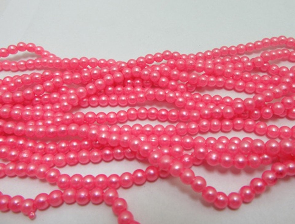 Round Simulate Pearl Beads, Hot Pink, Plastic, 4mm, 1.5mm hole, 30gm approx 1000 beads