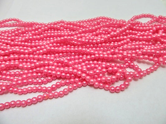 Round Simulate Pearl Beads, Hot Pink, Plastic, 4mm, 1.5mm hole, 30gm approx 1000 beads