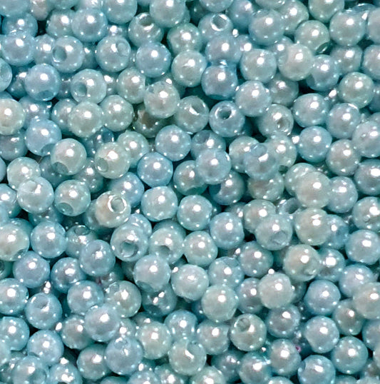 Pearl Beads, Round, Blue, Simulate Pearl, 4mm, 1.5mm hole, Pack approx 1000x Jewellery Craft, Plastic