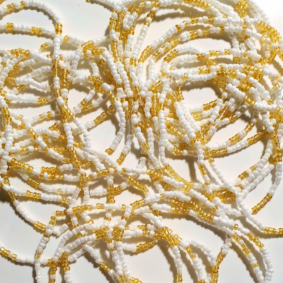 Seed Bead Bracelets, Stretch, Multi Pack of 5 or 10, White and Gold, Ready to Wear, Handmade jewellery