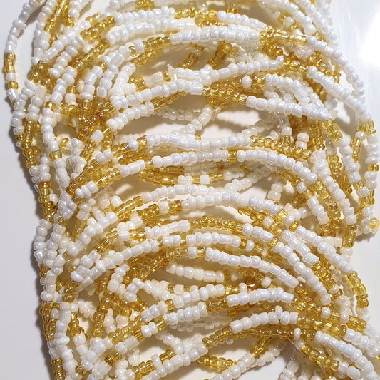 Seed Bead Bracelets, Stretch, Multi Pack of 5 or 10, White and Gold, Ready to Wear, Handmade jewellery