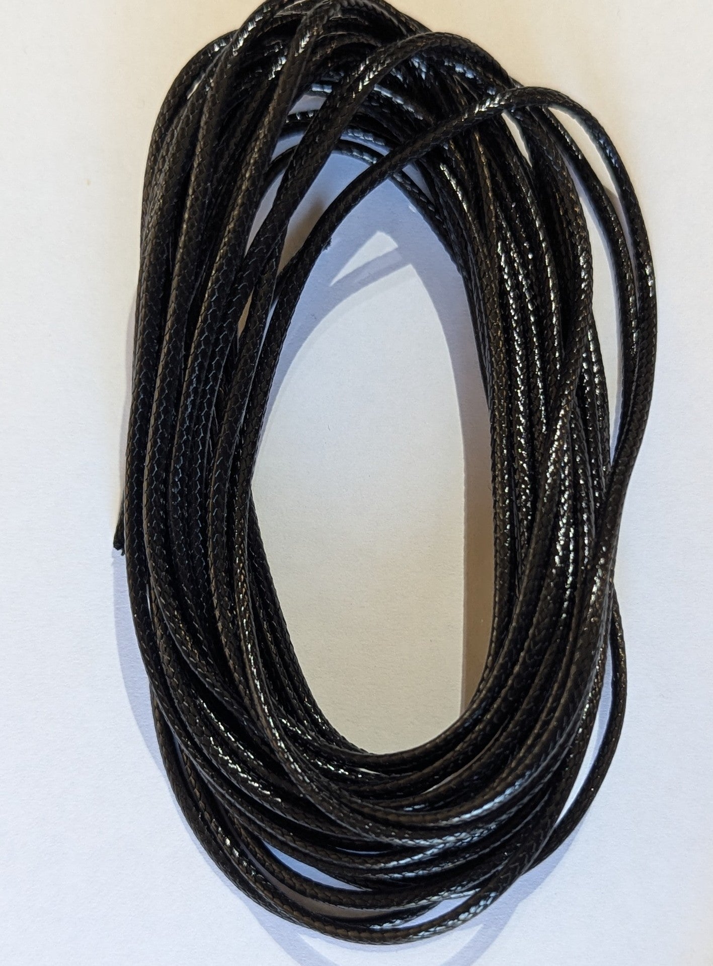Waxed Cotton Jewellery Cord Black stringing cord 1.5mm thick, 5m length