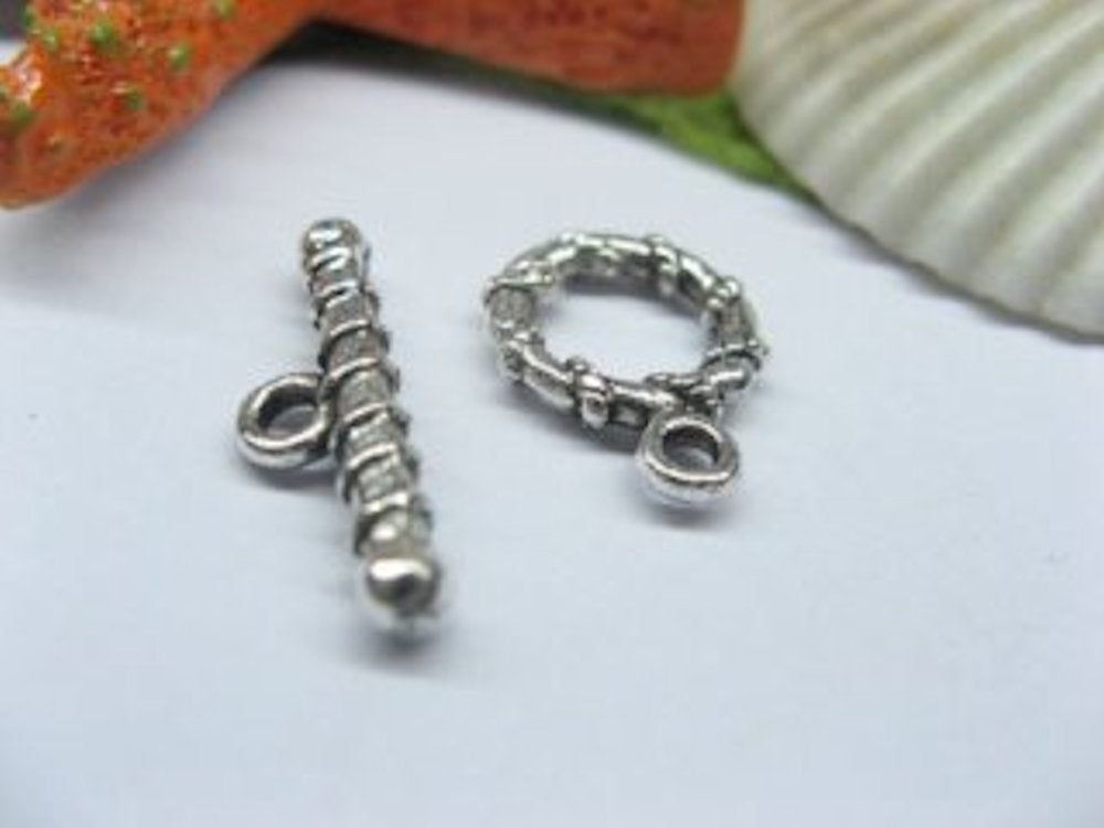 Toggle Clasps, Silver colour, Metal Twist Ring, Approx 14mm dia x 2.7mm thick, Bar 19mm long, pack of 10x,