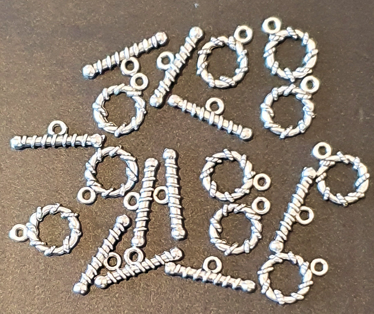 Toggle Clasps, Silver colour, Metal Twist Ring, Approx 14mm dia x 2.7mm thick, Bar 19mm long, pack of 10x,