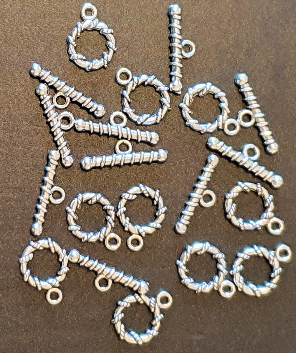 Toggle Clasps, Silver colour, Metal Twist Ring, Approx 14mm dia x 2.7mm thick, Bar 19mm long, pack of 10x,