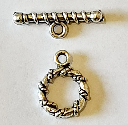 Toggle Clasps, Silver colour, Metal Twist Ring, Approx 14mm dia x 2.7mm thick, Bar 19mm long, pack of 10x,