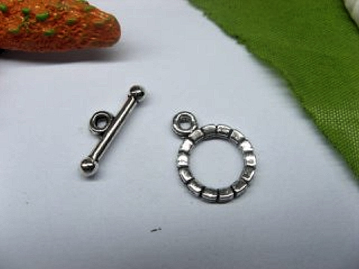 Toggle Clasps, Small Silver colour, Metal Bar size 17mm Ring size 12mm hole dia.2mm, 10x sets Jewellery Findings