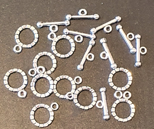 Toggle Clasps, Small Silver colour, Metal Bar size 17mm Ring size 12mm hole dia.2mm, 10x sets Jewellery Findings