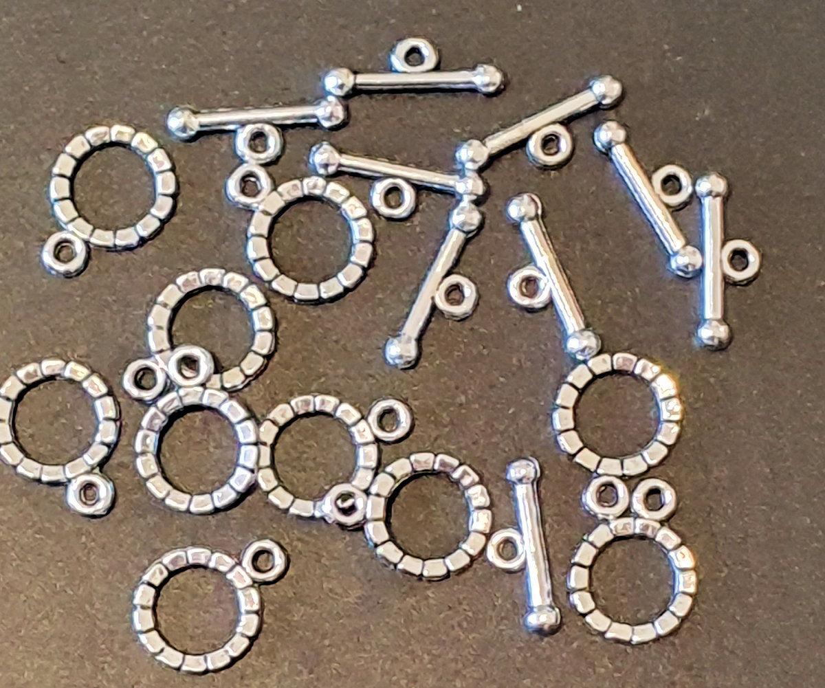 Toggle Clasps, Small Silver colour, Metal Bar size 17mm Ring size 12mm hole dia.2mm, 10x sets Jewellery Findings