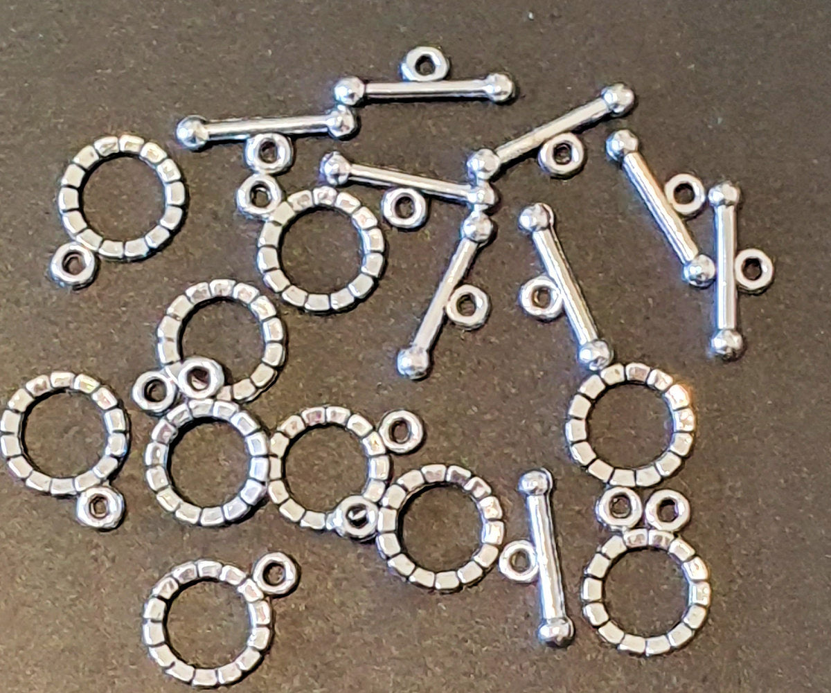 Toggle Clasps, Small Silver colour, Metal Bar size 17mm Ring size 12mm hole dia.2mm, 10x sets Jewellery Findings