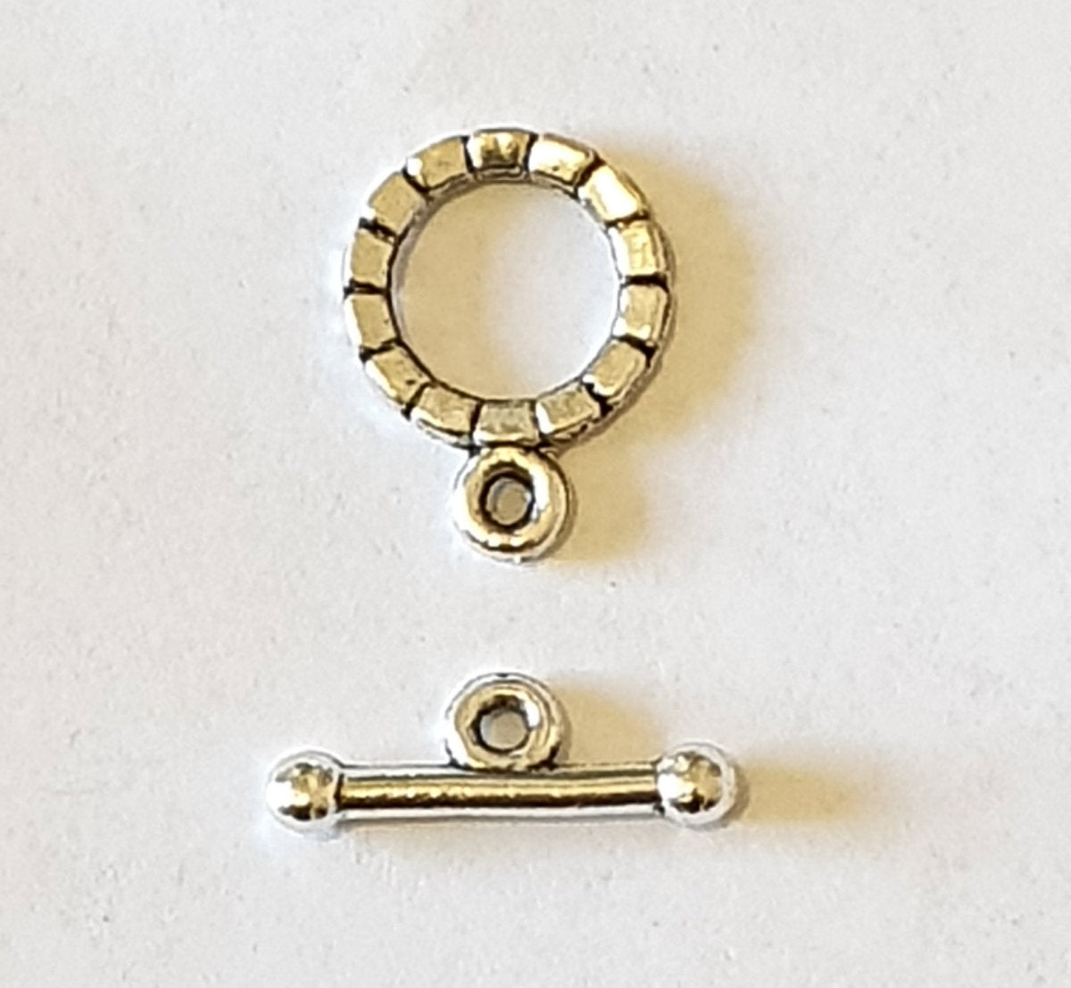 Toggle Clasps, Small Silver colour, Metal Bar size 17mm Ring size 12mm hole dia.2mm, 10x sets Jewellery Findings