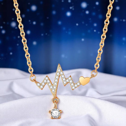 Heart Beat Necklace 18K Gold Plated Stainless Steel with Cubic zirconia