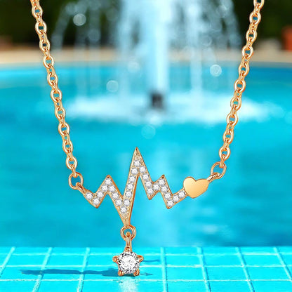 Heart Beat Necklace 18K Gold Plated Stainless Steel with Cubic zirconia